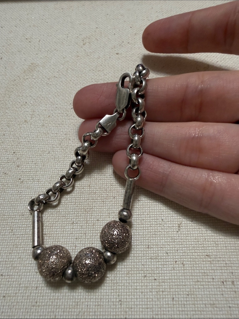 Sterling Silver 925 Textured Bead Bracelet 7’ inch - Picture 11 of 12
